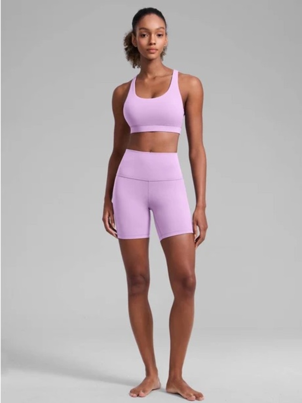 Athleta Lilac Seamless Sports Bra & High-Waist Bike Shorts Set